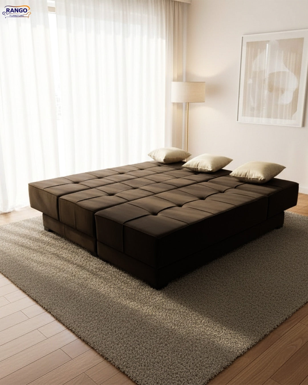 Rango L-Shape Sofa Bed (2.60×1.65 cm) for Living Rooms & Small Spaces - Brown