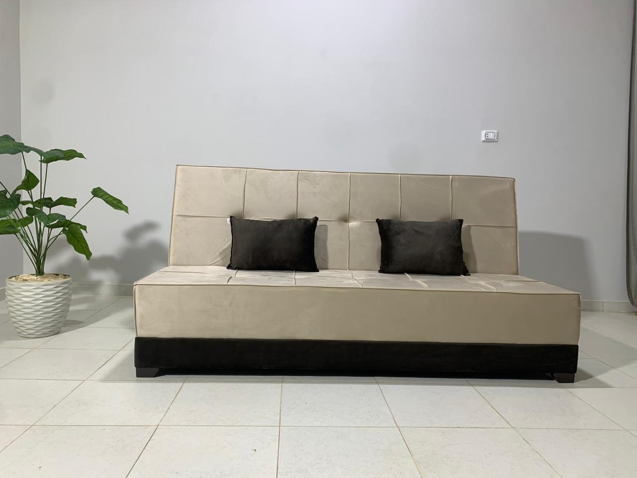 "Sofa bed by Rango Furniture, perfect for living rooms, guest rooms, and small spaces. Size: 120×190 cm, Color: Beige×Brown
