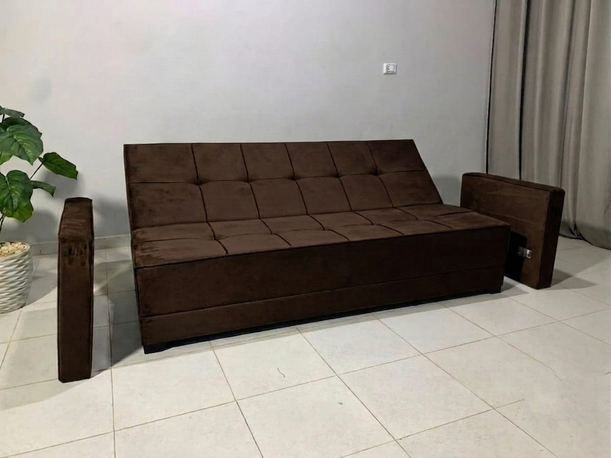 Rango Furniture Sofa Bed – Perfect for living rooms, guest rooms, and small spaces. Dimensions: 120×210 cm. Color: Brown