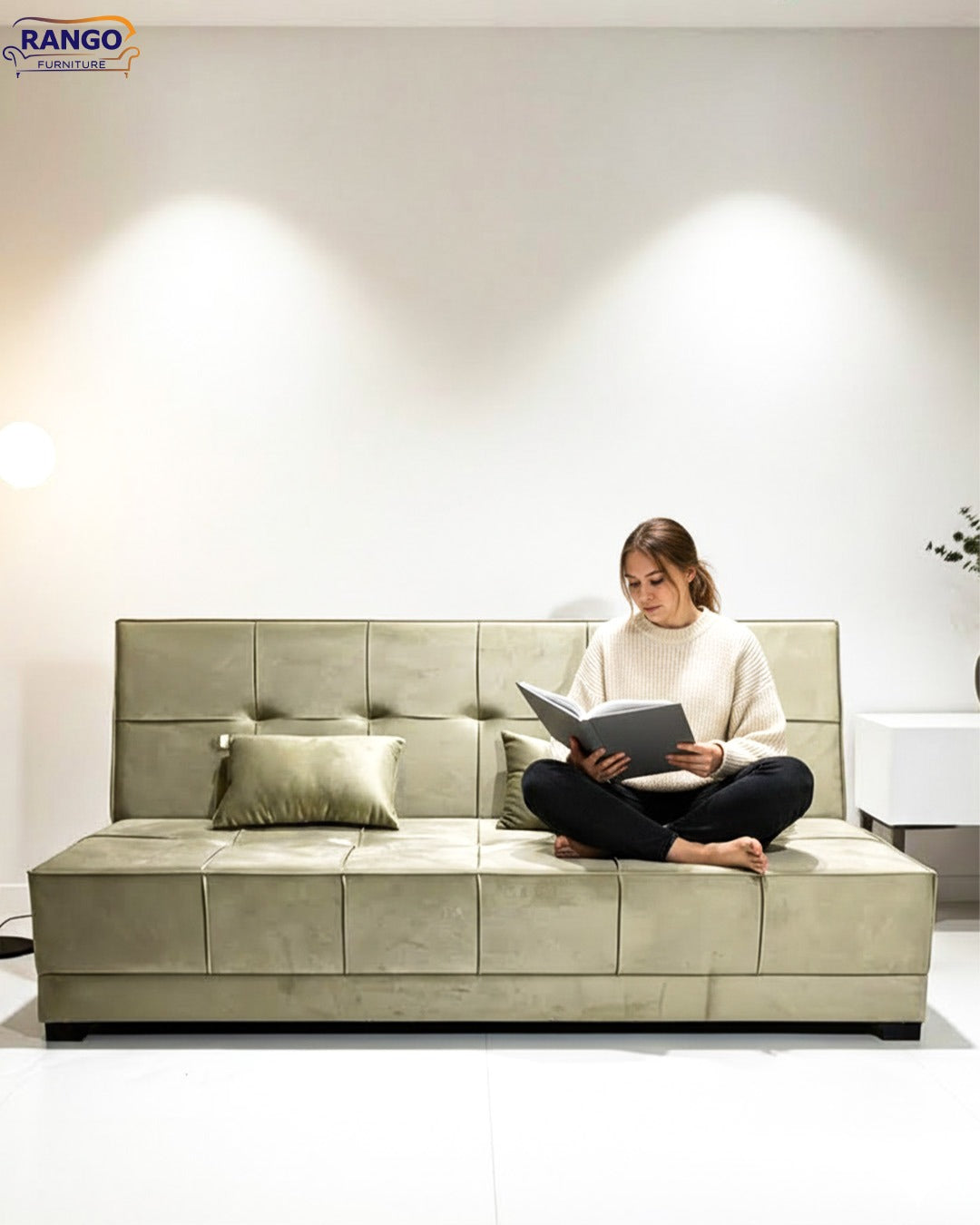 "Sofa bed by Rango Furniture, perfect for living rooms, guest rooms, and small spaces. Size: 120×190 cm, Color:Beige