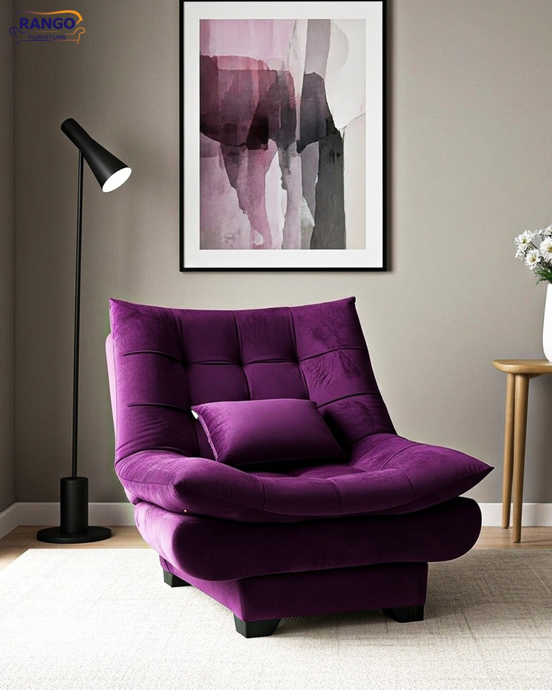 Rango Chair for Home, Office, Space Saving, Elegant Design, 90cm, Wood, Purple.