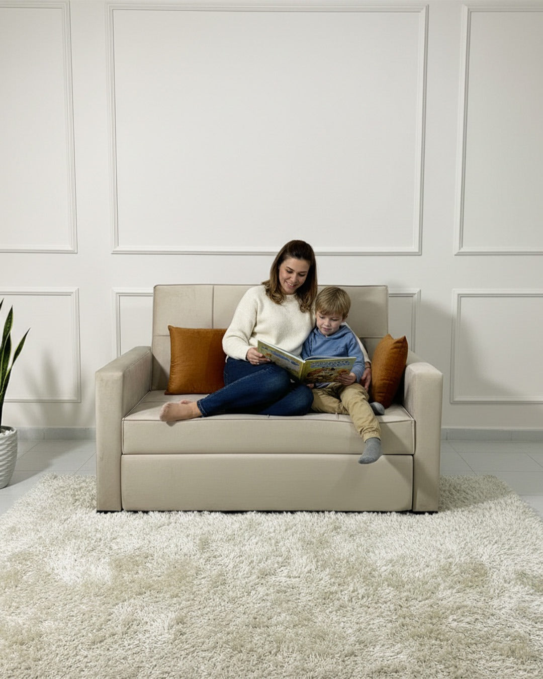 Rango Furniture Sofa Bed Drawer Beige 1.50Width 85 cm Depth Bed Length 1.85cm