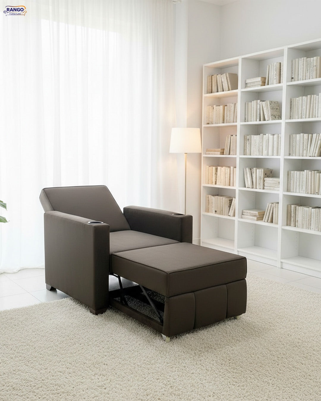 Chair-bed with drawer from Rango Furniture. Width 90, Height 95, Length 185, Depth 80. Color: Brown