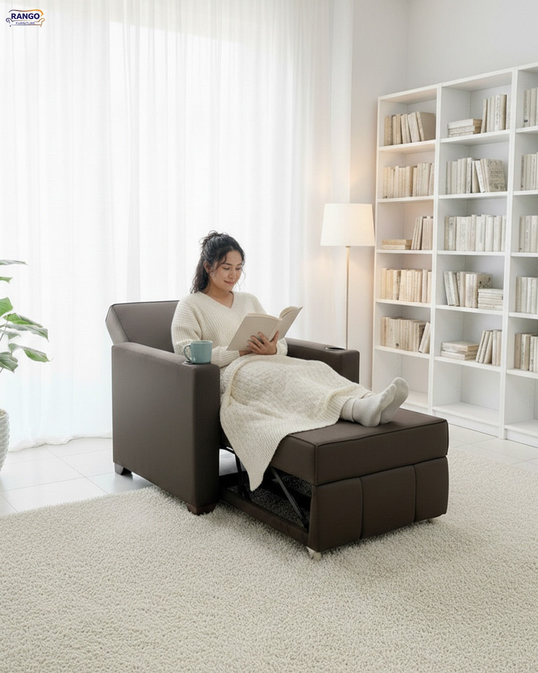 Chair-bed with drawer from Rango Furniture. Width 90, Height 95, Length 185, Depth 80. Color: Brown