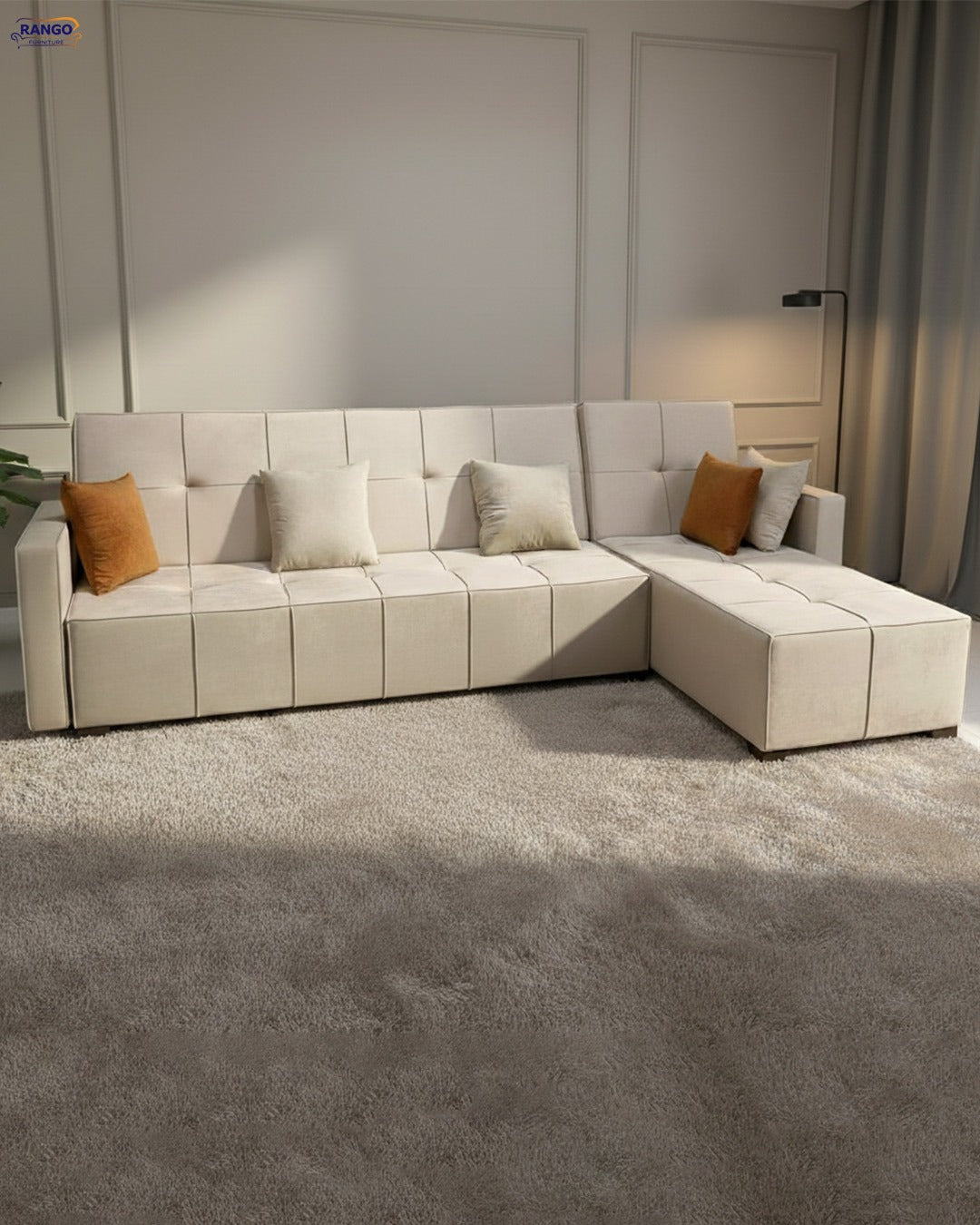 Rango L-Shape Sofa Bed (2.90×1.65 cm) for Living Rooms & Small Spaces - Beige