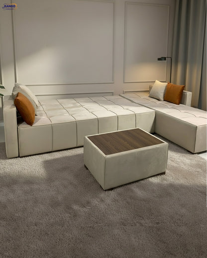 Rango L-Shape Sofa Bed (2.90×1.65 cm) for Living Rooms & Small Spaces - Beige