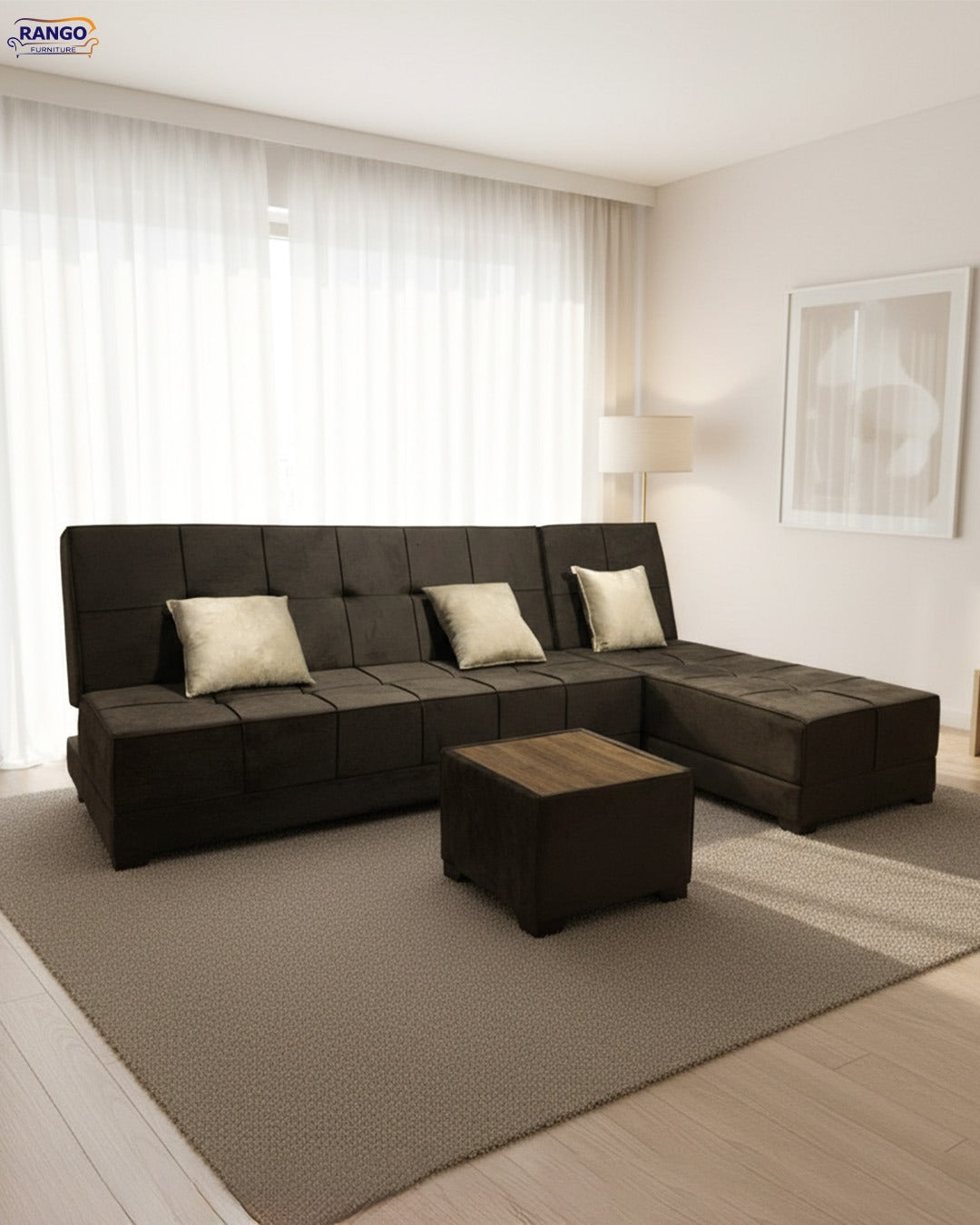 Rango L-Shape Sofa Bed (2.60×1.65 cm) for Living Rooms & Small Spaces - Brown