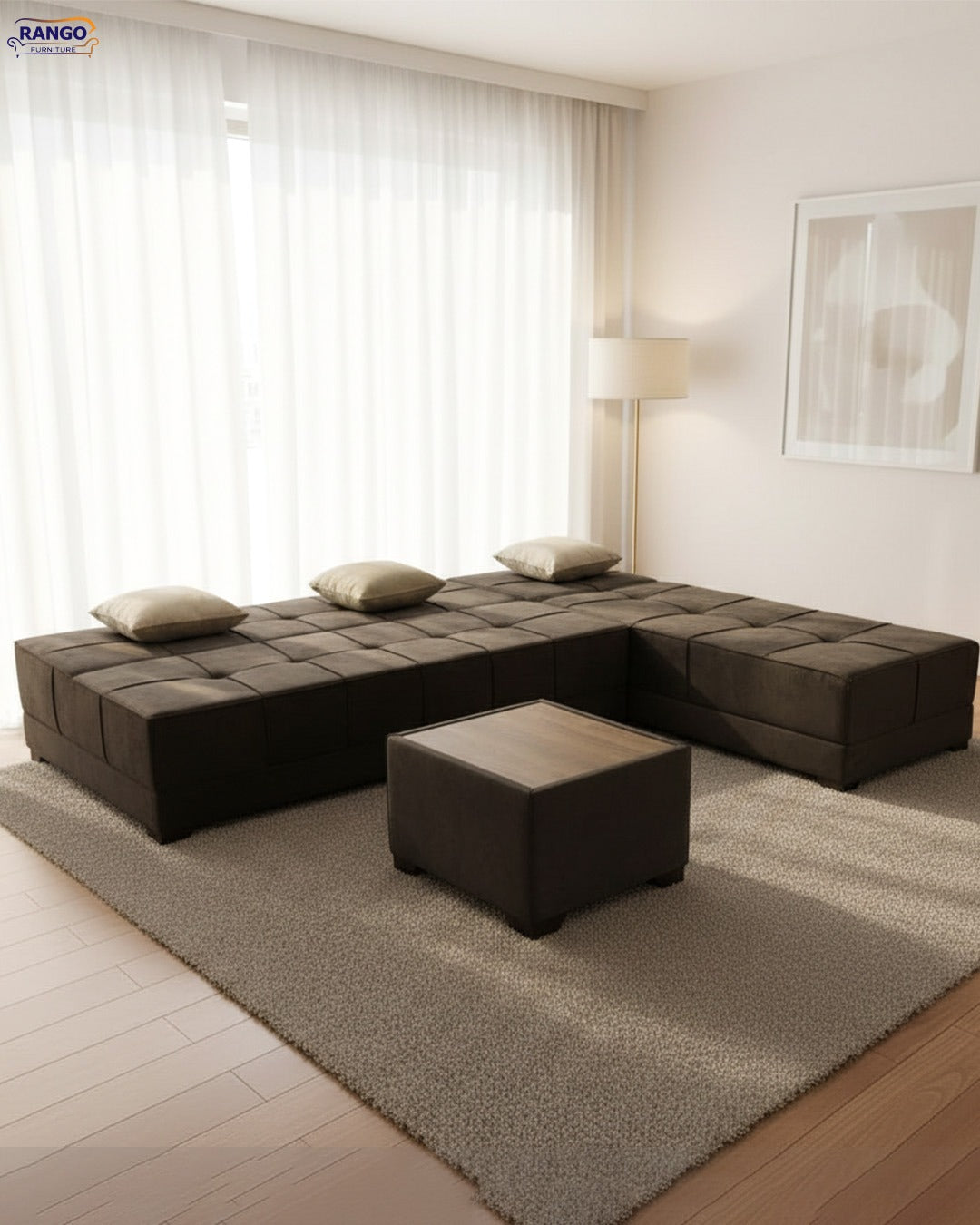 Rango L-Shape Sofa Bed (2.60×1.65 cm) for Living Rooms & Small Spaces - Brown