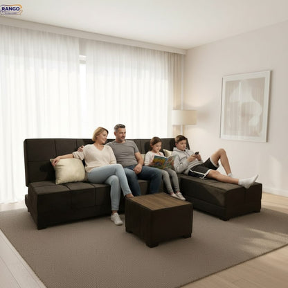 Rango L-Shape Sofa Bed (2.60×1.65 cm) for Living Rooms & Small Spaces - Brown