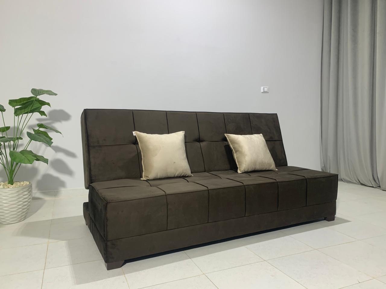 "Sofa bed by Rango Furniture, perfect for living rooms, guest rooms, and small spaces. Size: 120×190 cm, Color: Brown