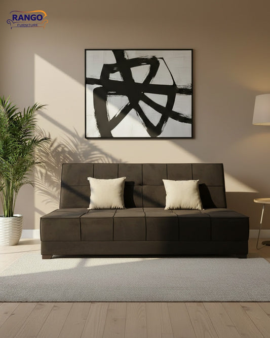 "Sofa bed by Rango Furniture, perfect for living rooms, guest rooms, and small spaces. Size: 120×190 cm, Color: Brown