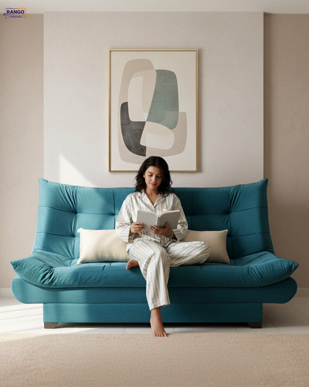 "Sofa bed by Rango Furniture, perfect for living rooms, guest rooms, and small spaces. Size: 120×190 cm, Color: Teal