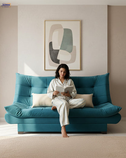 "Sofa bed by Rango Furniture, perfect for living rooms, guest rooms, and small spaces. Size: 120×190 cm, Color: Teal