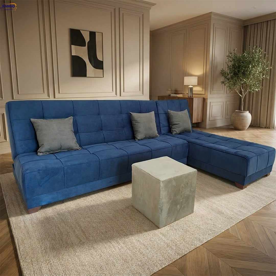 Rango L-Shape Sofa Bed (2.60×1.65 cm) for Living Rooms & Small Spaces - Navy