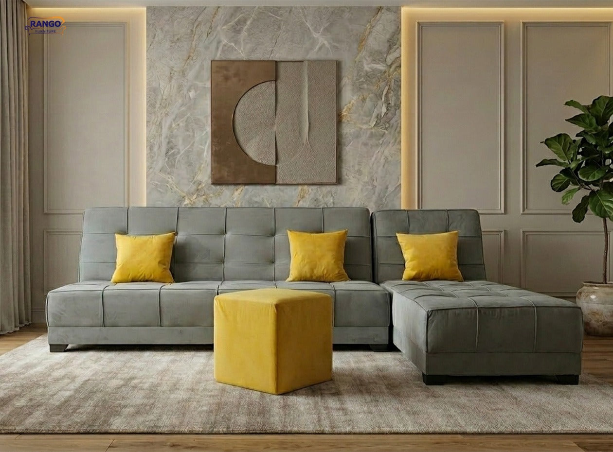 Rango L-Shape Sofa Bed (2.60×1.65 cm) for Living Rooms & Small Spaces - Grey