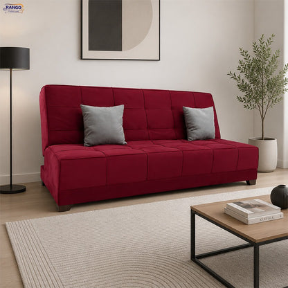 "Sofa bed by Rango Furniture, perfect for living rooms, guest rooms, and small spaces. Size: 120×190 cm, Color: burgundy