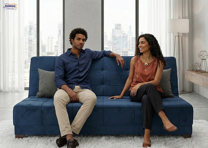"Sofa bed by Rango Furniture, perfect for living rooms, guest rooms, and small spaces. Size: 120×190 cm, Color: Navy