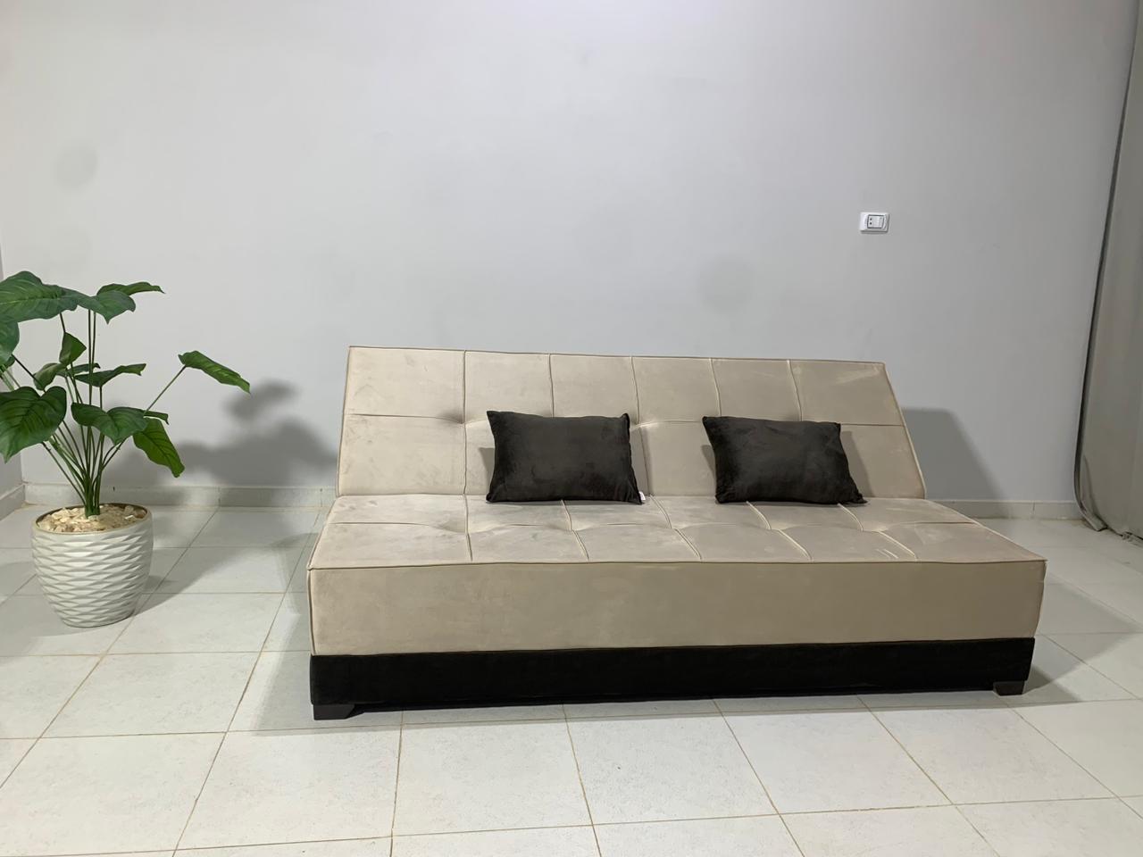 "Sofa bed by Rango Furniture, perfect for living rooms, guest rooms, and small spaces. Size: 120×190 cm, Color: Beige×Brown