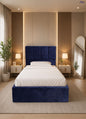 "Rango Furniture bed, featuring a design that combines quality and elegance. Color: Navy."