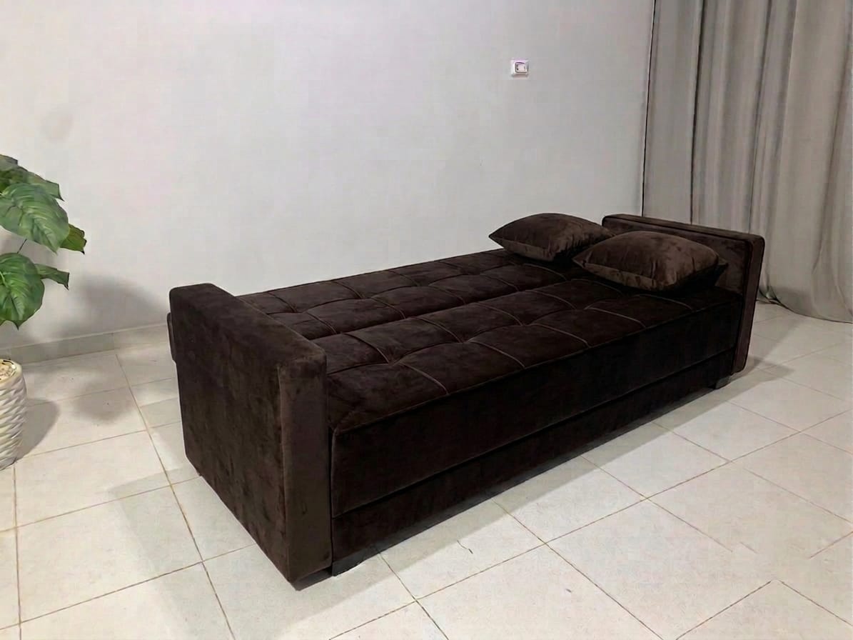 Rango Furniture Sofa Bed – Perfect for living rooms, guest rooms, and small spaces. Dimensions: 120×210 cm. Color: Brown