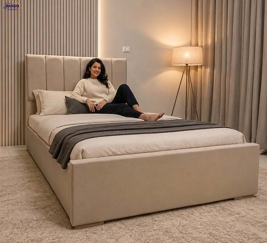"Rango Furniture bed, featuring a design that combines quality and elegance. Color:Beige"