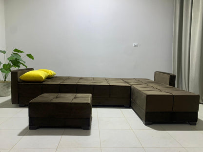 Rango L-Shape Sofa Bed (2.90×1.65 cm) for Living Rooms & Small Spaces - Brown