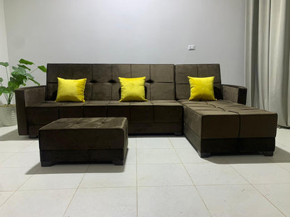 Rango L-Shape Sofa Bed (2.90×1.65 cm) for Living Rooms & Small Spaces - Brown