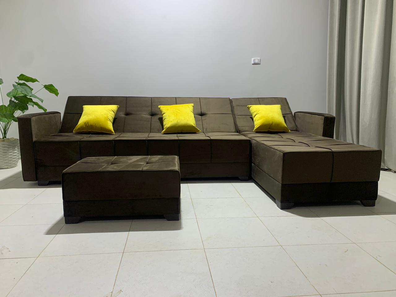 Rango L-Shape Sofa Bed (2.90×1.65 cm) for Living Rooms & Small Spaces - Brown