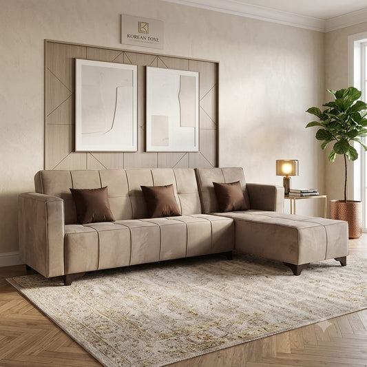 Rango L-Shape Sofa Bed (2.90×1.65 cm) for Living Rooms & Small Spaces - Coffe