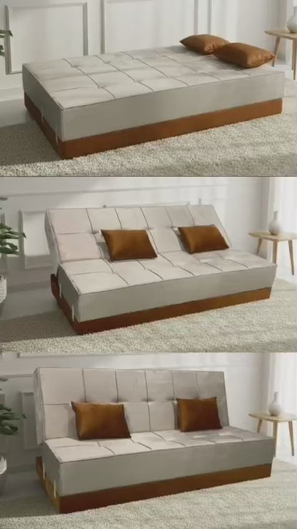 "Sofa bed by Rango Furniture, perfect for living rooms, guest rooms, and small spaces. Size: 120×190 cm, Color:Beige×Havan