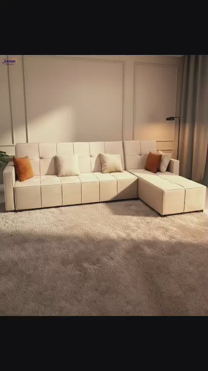 Rango L-Shape Sofa Bed (2.90×1.65 cm) for Living Rooms & Small Spaces - Beige