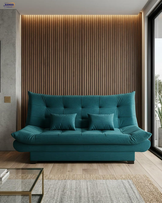 Sofa bed by Rango Furniture, perfect for living rooms, guest rooms, and small spaces. Size: 120×190 cm, Color: Teal.